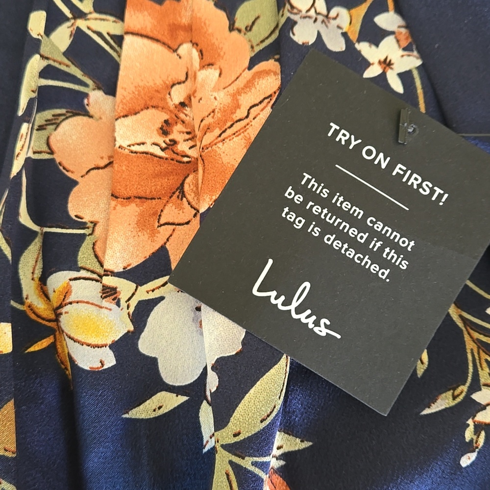 Lulus My Favorite Day Navy Blue Floral Print Satin Tulip Formal Midi Dress NEW - Picture 9 of 10